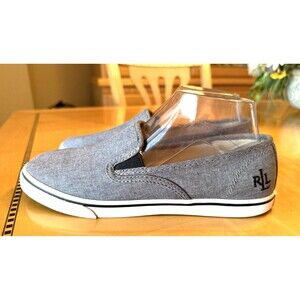 Ralph Lauren Janis Size 8 B Chambray Nautical Slip On Shoe Womens Gray Sneakers
